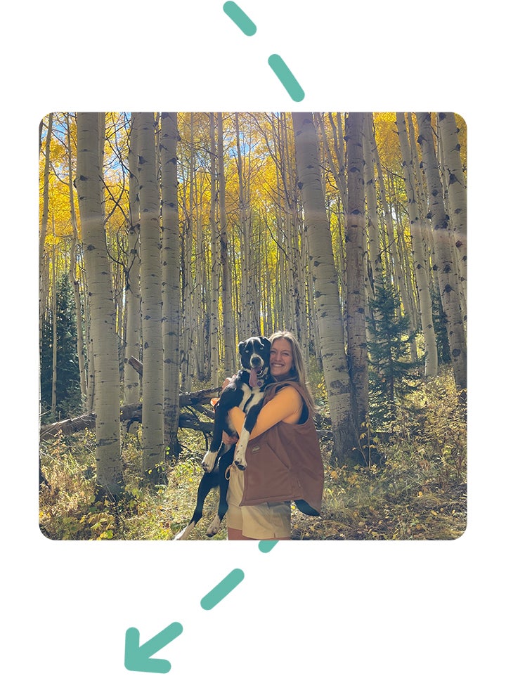 Graphic of hiking with a dog.