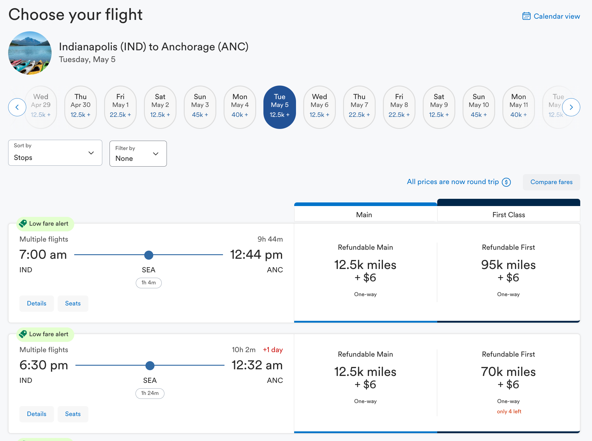 Alaska Airlines Mileage Plan award prices